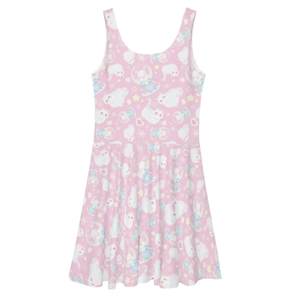 Snow Kitten Skater Dress features fluffy kitten prints on a soft, flared design perfect for playful outfits.