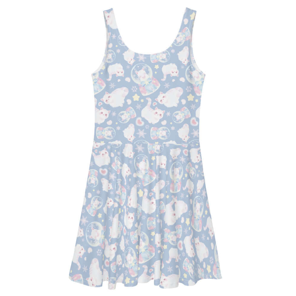 Fluffy kittens adorn the charming Snow Kitten Skater Dress, perfect for playful and stylish outfits.