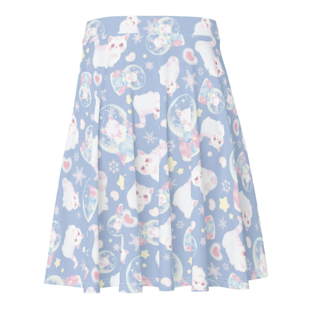 Charming Snow Kitten Skater Skirt featuring playful kittens, perfect for a cute, pastel outfit. Ideal for all body types!