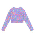 Colorful Space Long-sleeved Crop Top featuring a fun design, perfect for eco-friendly athleisure outfits.