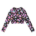 Colorful Space Long-sleeved Crop Top made from recycled materials, perfect for sports or casual athleisure looks.