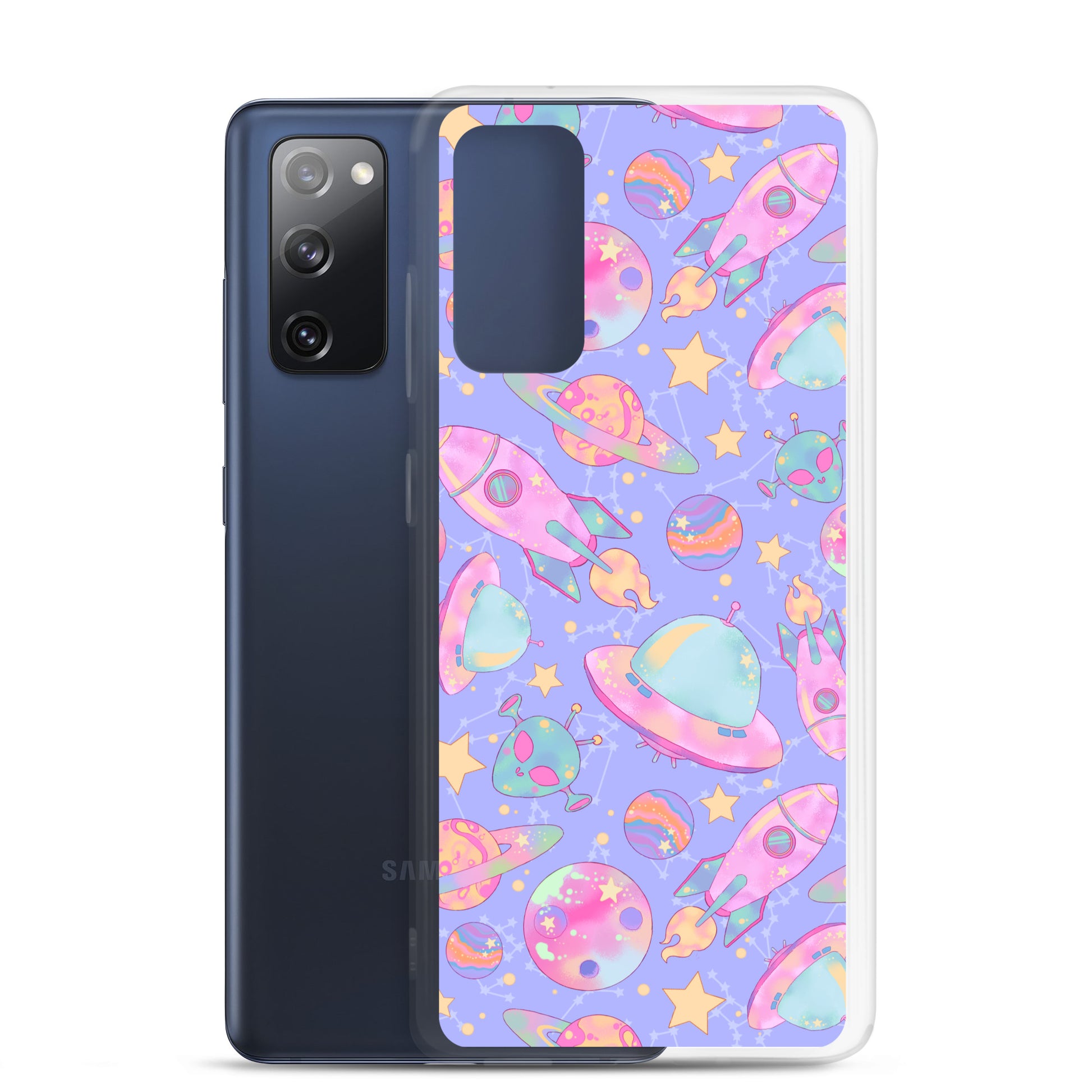 Protect your phone in style with the vibrant Space Samsung® Clear Case featuring a fun space print design.