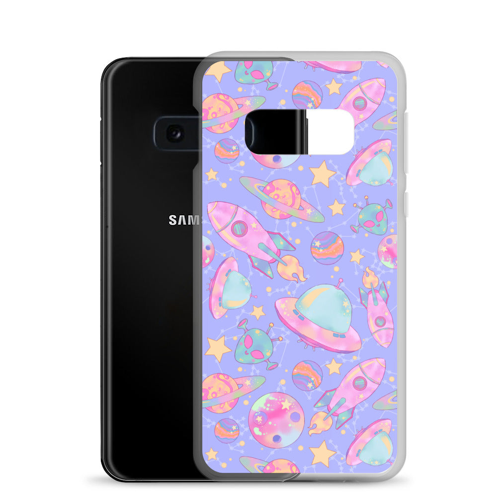 Sleek Space Samsung® Clear Case features a vibrant design, protecting your device from scratches and dust in style.