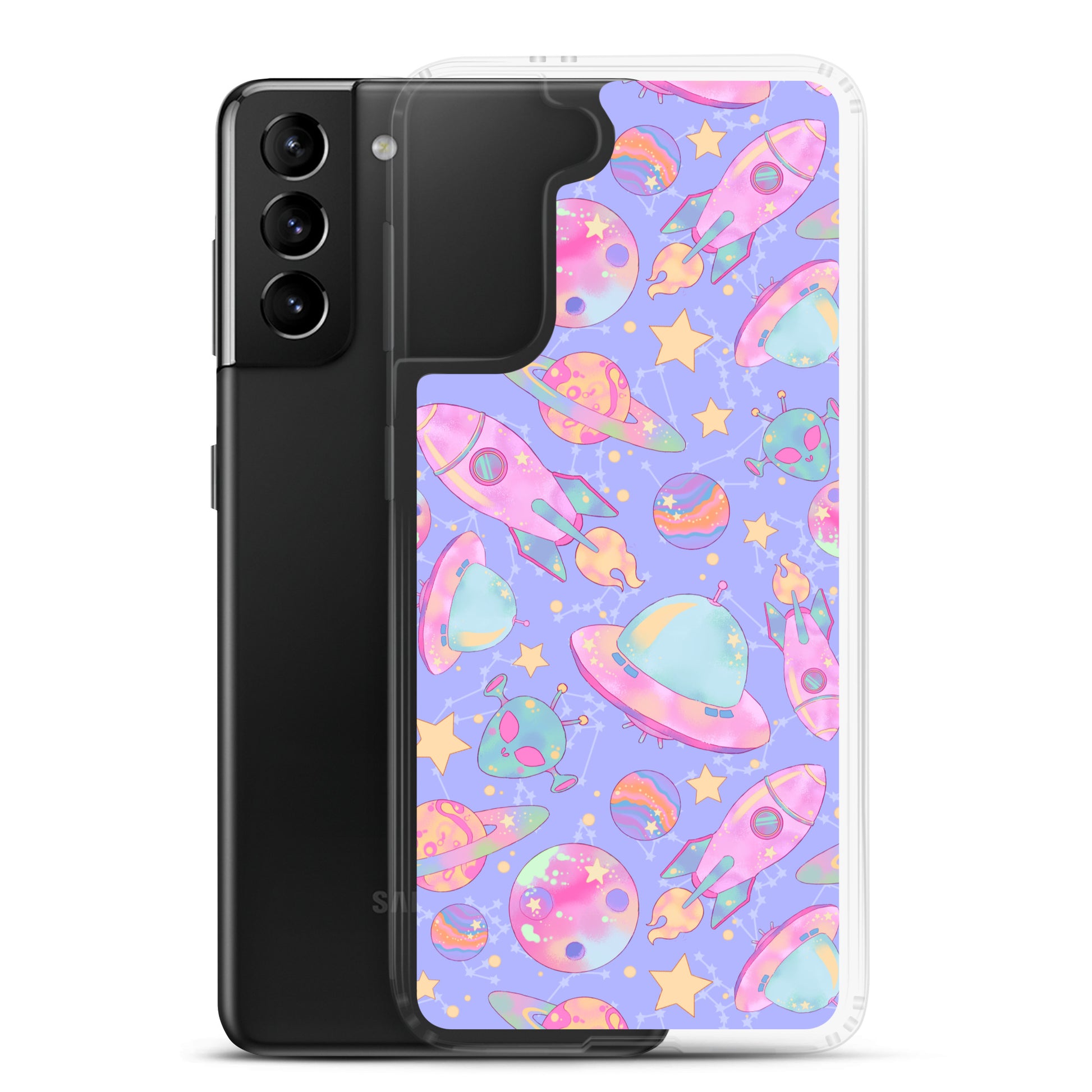 Protect your phone in style with the Space Samsung® Clear Case, featuring a vibrant space print design.