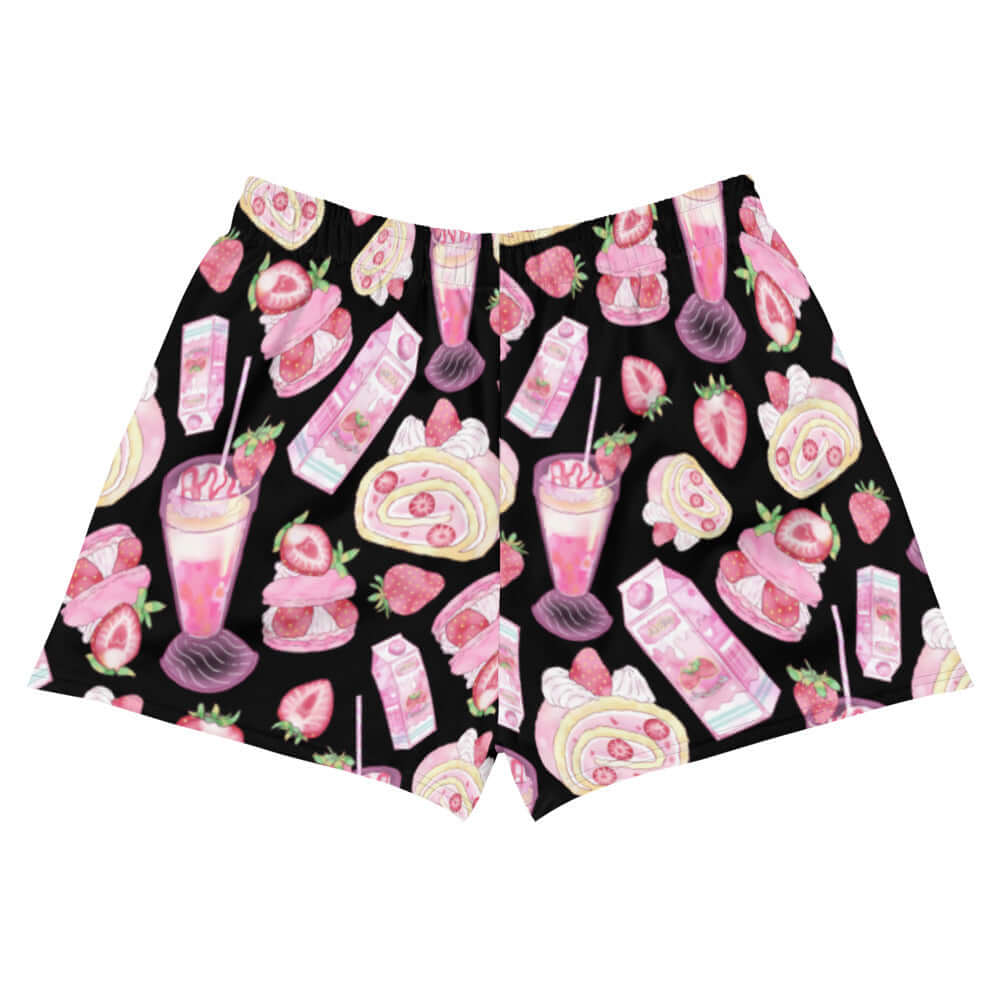 Sweet Strawberry Athletic Short Shorts featuring vibrant fruit prints, perfect for comfort and style at the gym.