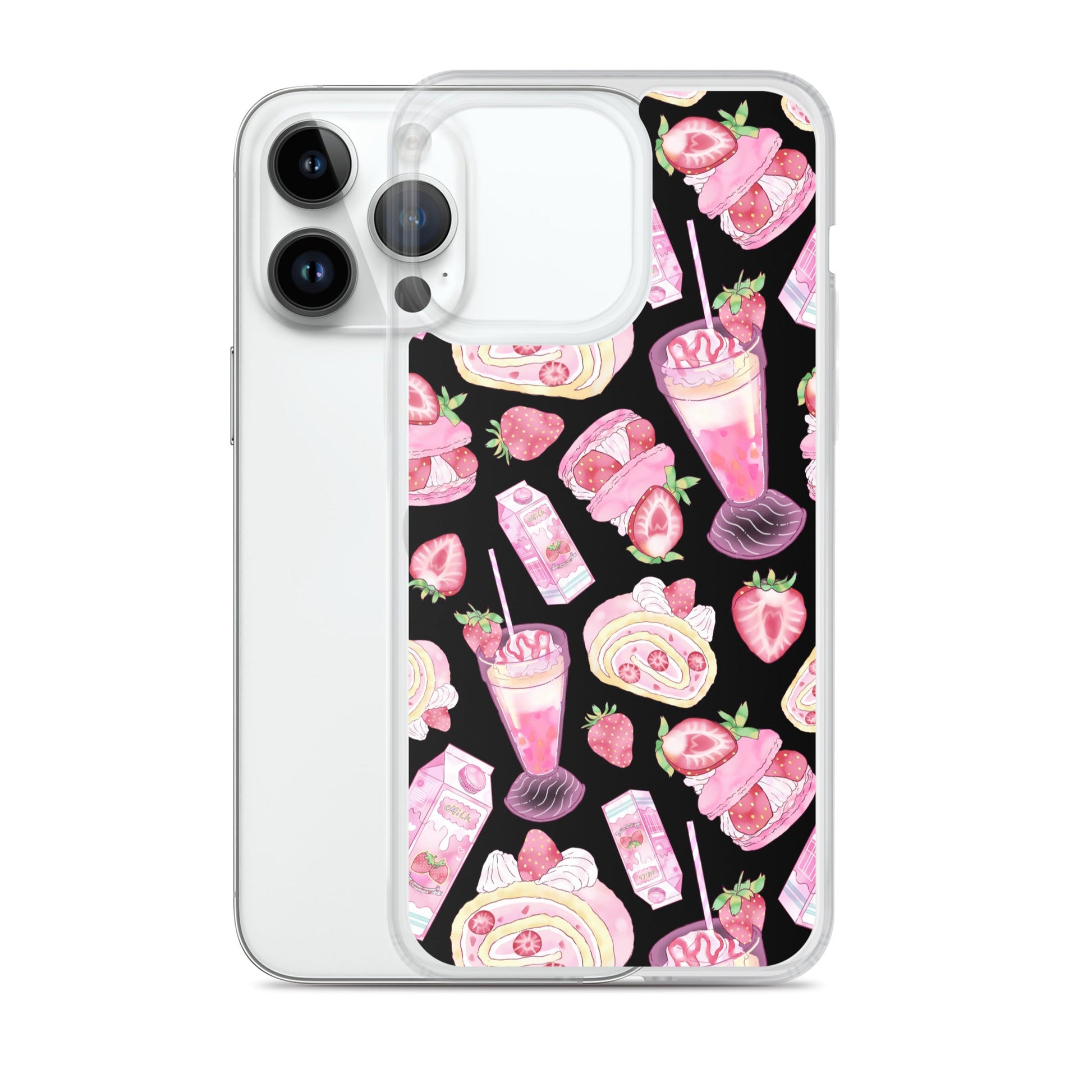 Stylish Strawberry iPhone® Clear Case features a vibrant dessert design, protecting your phone while showcasing fun aesthetics.