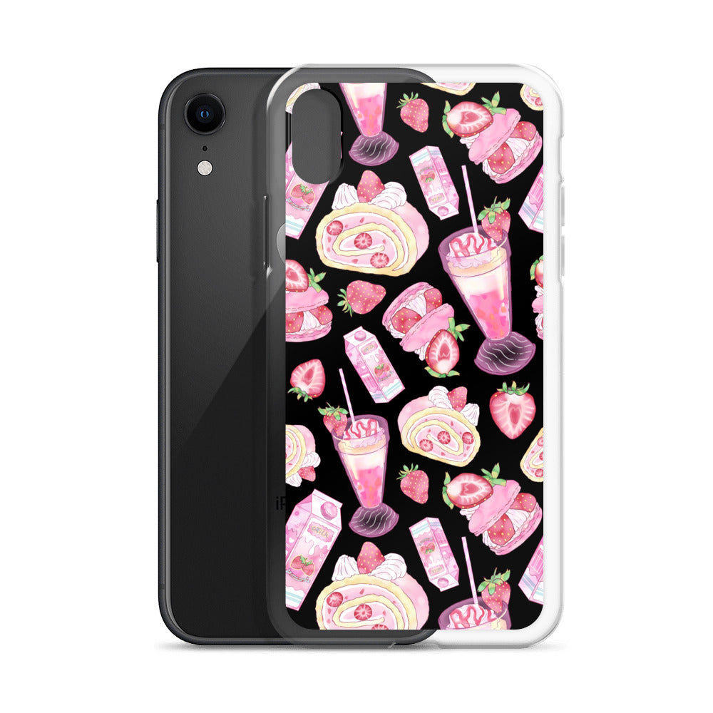 Stylish Strawberry iPhone® Clear Case features a vibrant dessert pattern, perfect for keeping your device protected.