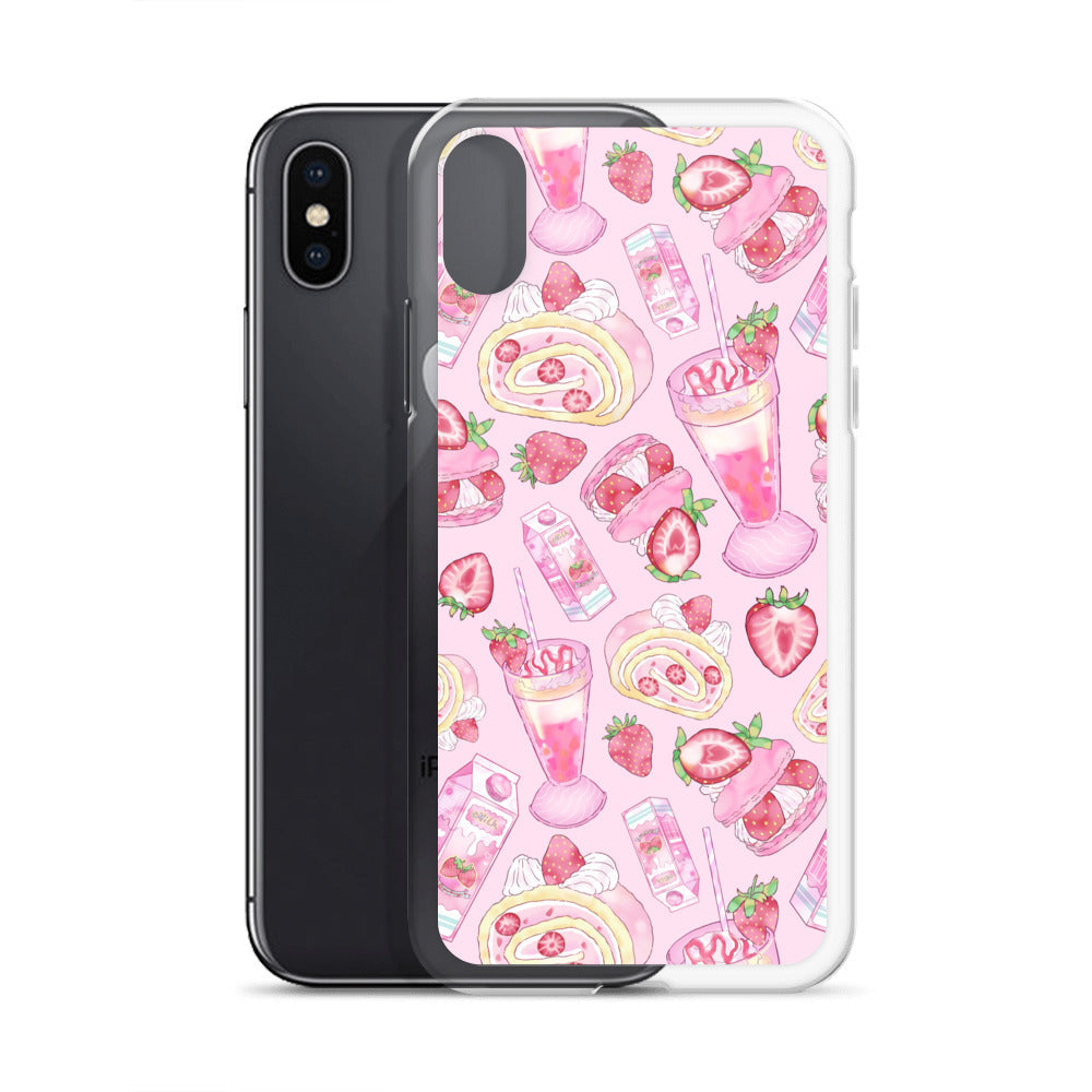Stylish Strawberry iPhone® Clear Case featuring a dessert pattern, perfect for protecting your phone in style.