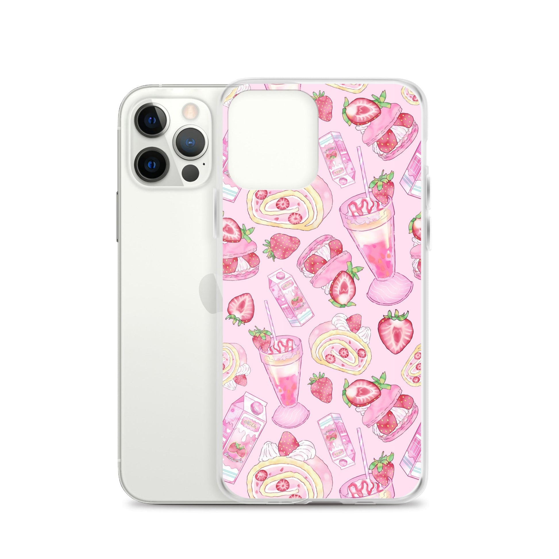 Protect your phone with the Strawberry iPhone® Clear Case featuring a charming dessert pattern in pink.