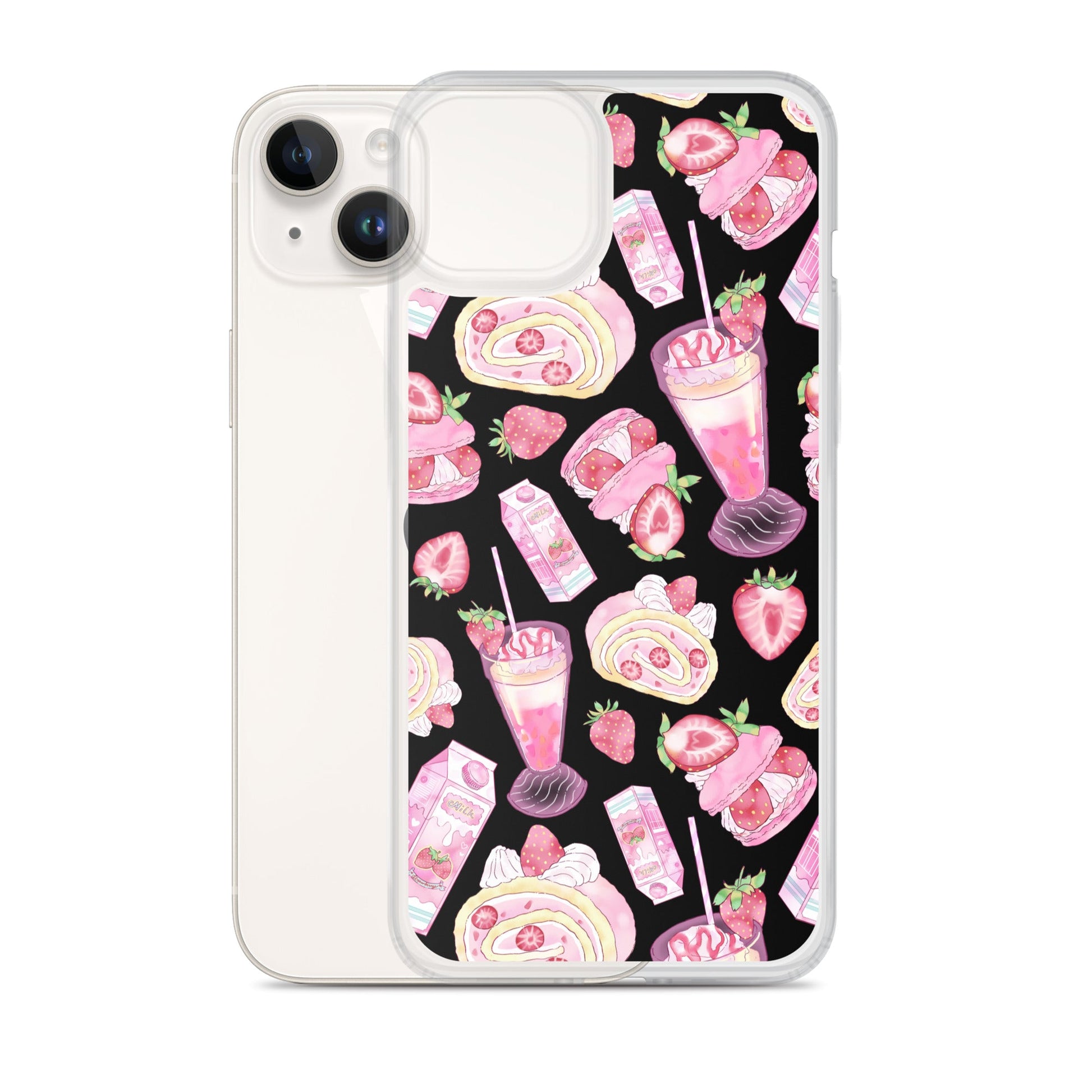 Stylish Strawberry iPhone® Clear Case featuring a vibrant fruit pattern, perfect for dessert lovers.