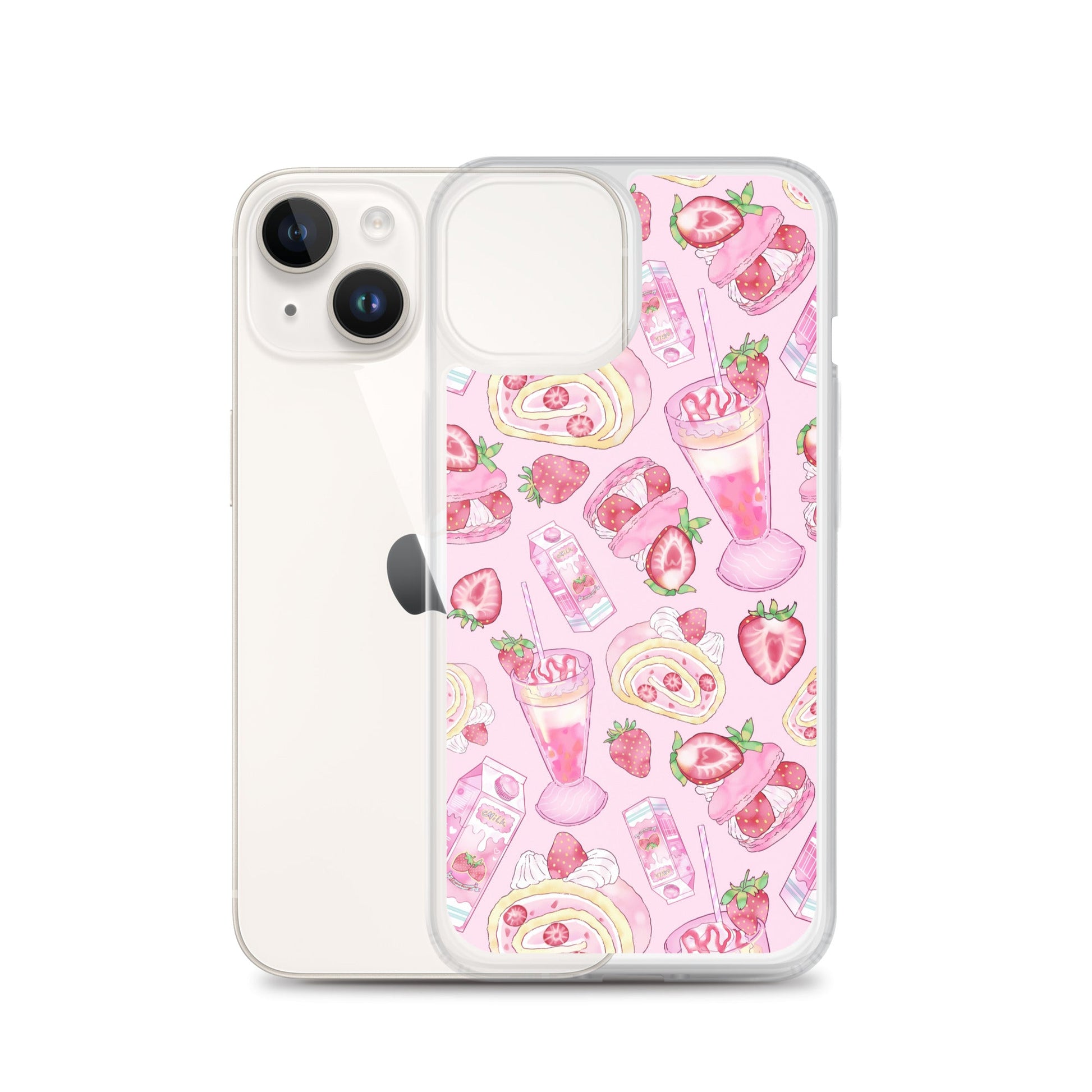 Showcase your style with the Strawberry iPhone® Clear Case, featuring a cute pink dessert pattern for protection.