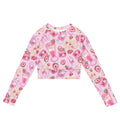 Stylish Strawberry Long-sleeved Crop Top, made from recycled materials, perfect for lounging or sports.