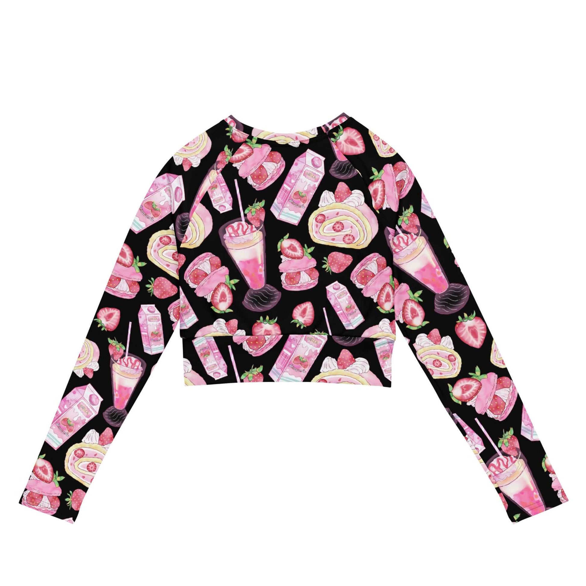 Stylish Strawberry Long-sleeved Crop Top in eco-friendly materials, perfect for sports or lounging comfortably.
