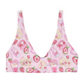 Pastel pink Strawberry Padded Bikini Top adorned with cute fruit prints, perfect for a kawaii summer look.
