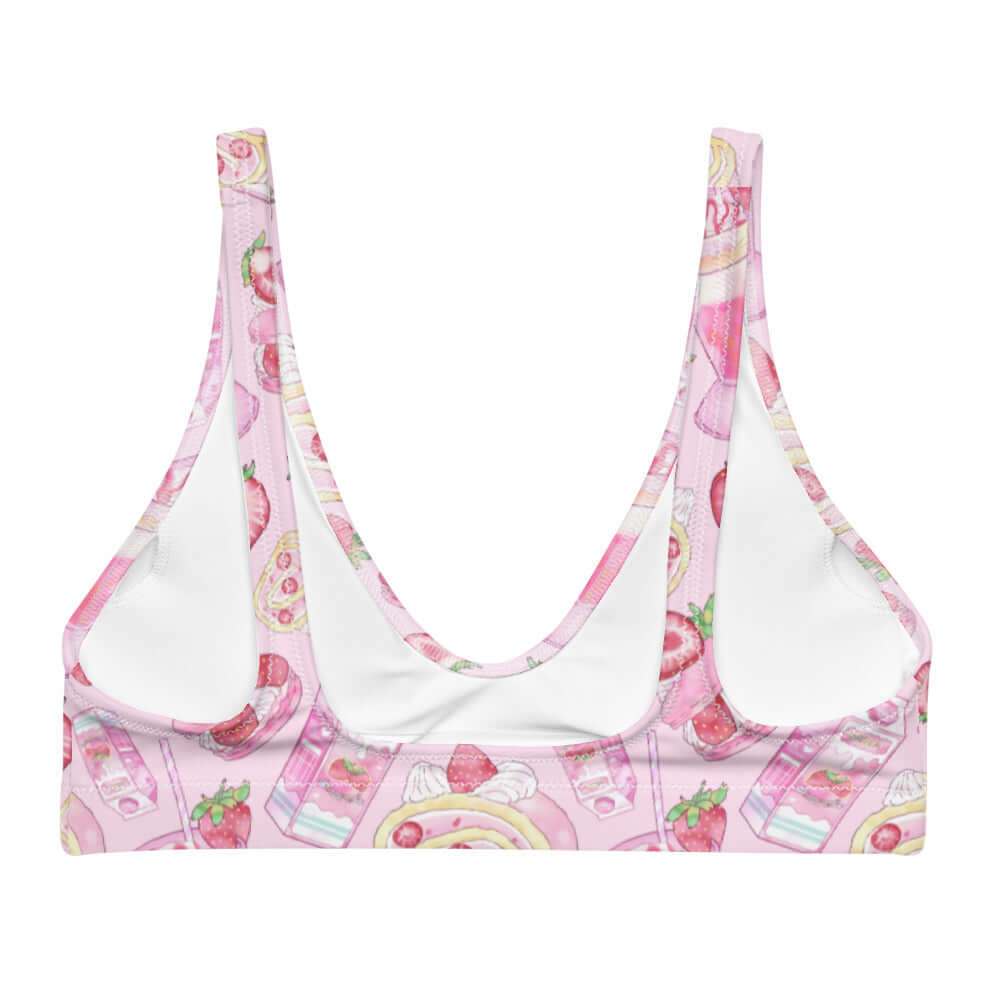 Pastel pink Strawberry Padded Bikini Top featuring a cute design, perfect for a kawaii summer look.