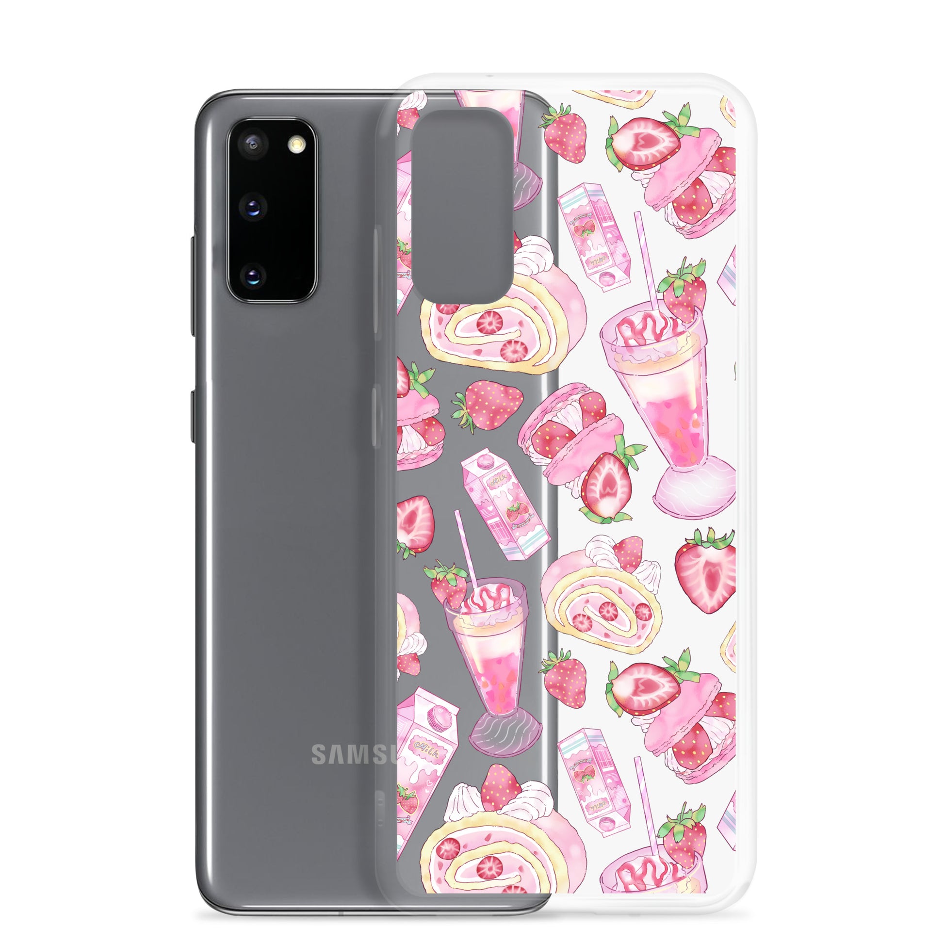 Colorful Strawberry Samsung® Clear Case featuring a delightful dessert pattern, perfect for phone protection and style.