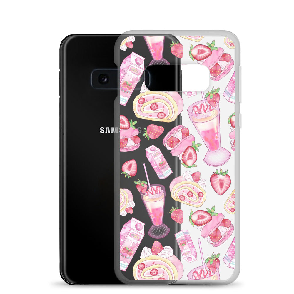 Stylish Strawberry Samsung® Clear Case featuring delightful dessert patterns for unique phone protection.
