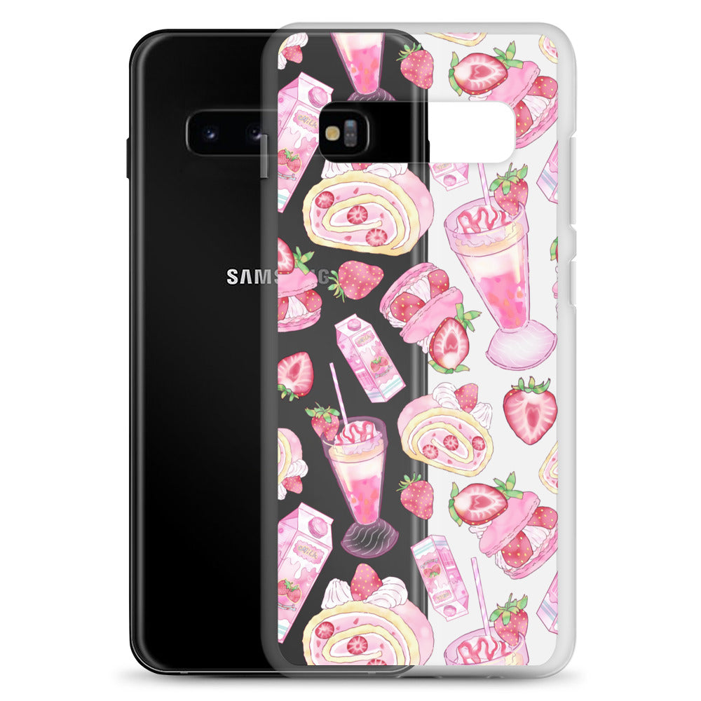 Stylish Strawberry Samsung® Clear Case featuring a vibrant fruit pattern, perfect for phone protection and aesthetics.