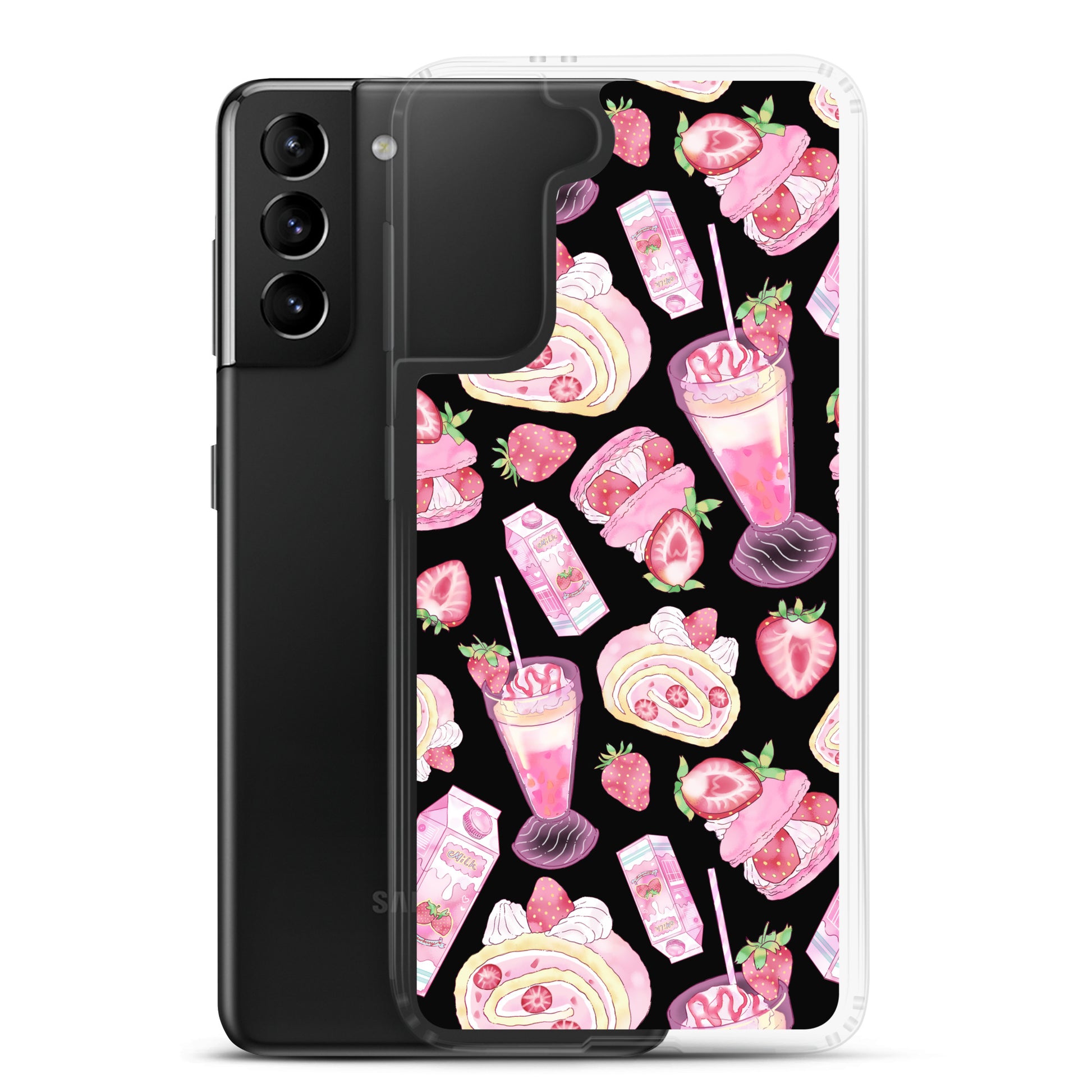 Stylish Strawberry Samsung® Clear Case features a vibrant dessert design, perfect for protecting your phone in style.