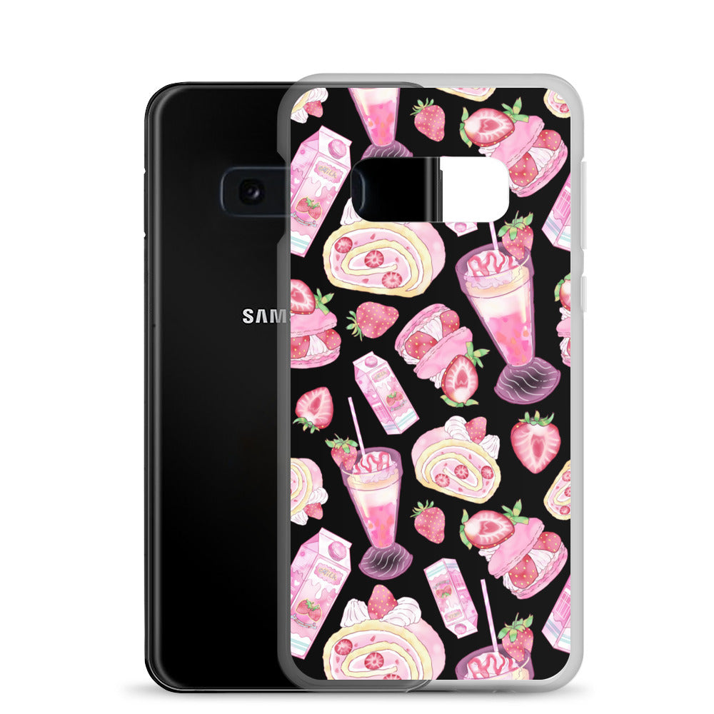 Stylish Strawberry Samsung® Clear Case featuring a vibrant dessert pattern, perfect for protecting your phone.