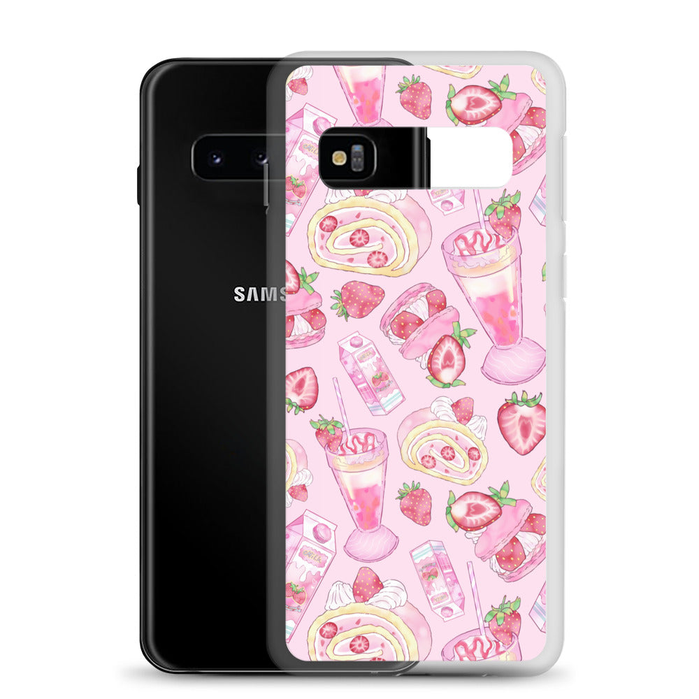 Cute Strawberry Samsung® Clear Case features a pink dessert design, perfect for protecting your phone with style.