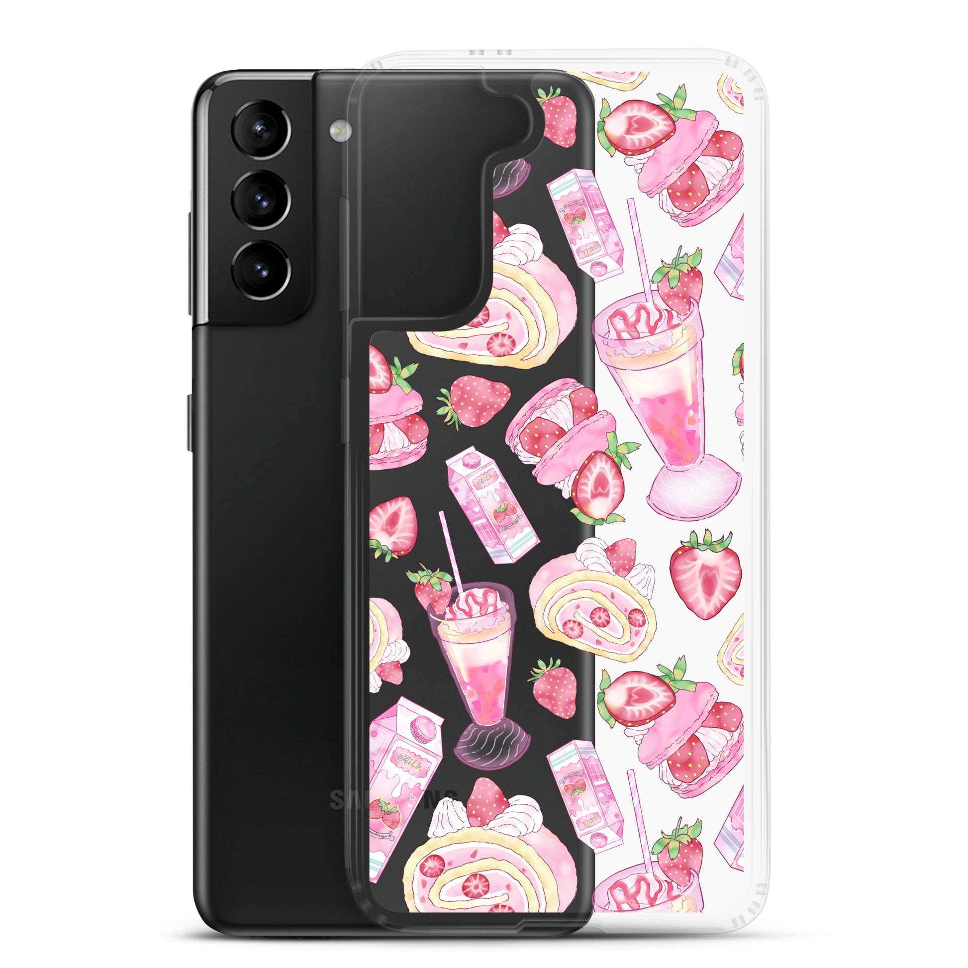 Sleek Strawberry Samsung® Clear Case featuring colorful dessert designs for stylish protection and aesthetic appeal.