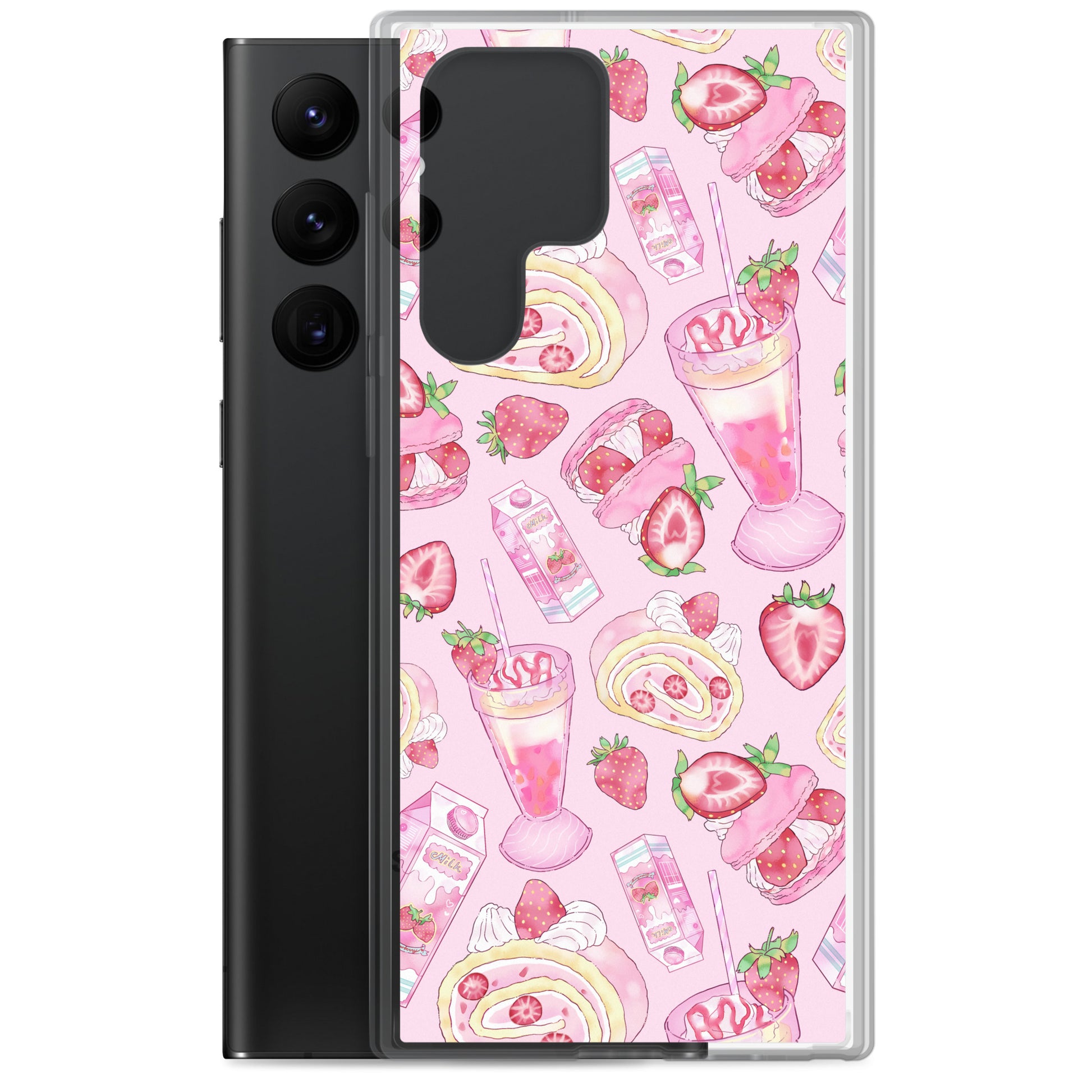 Stylish Strawberry Samsung® Clear Case showcases playful dessert designs while protecting your phone from damage.