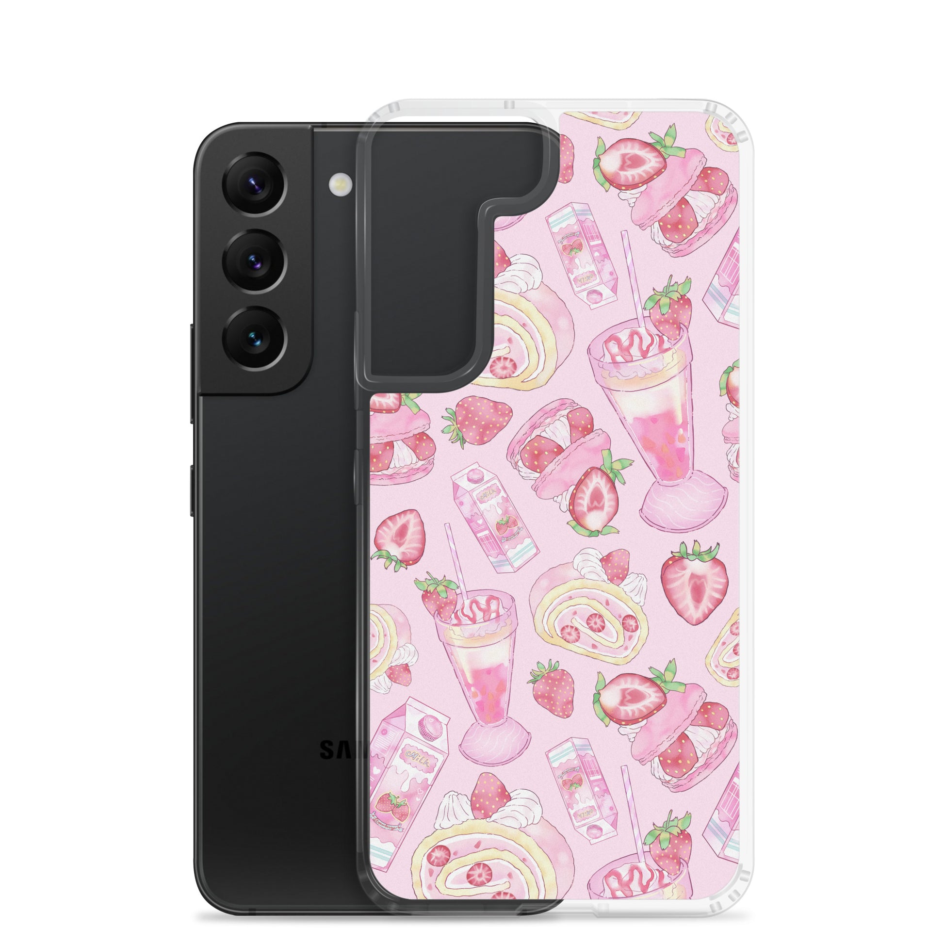 Colorful Strawberry Samsung® Clear Case featuring delightful dessert designs, perfect for style and protection.