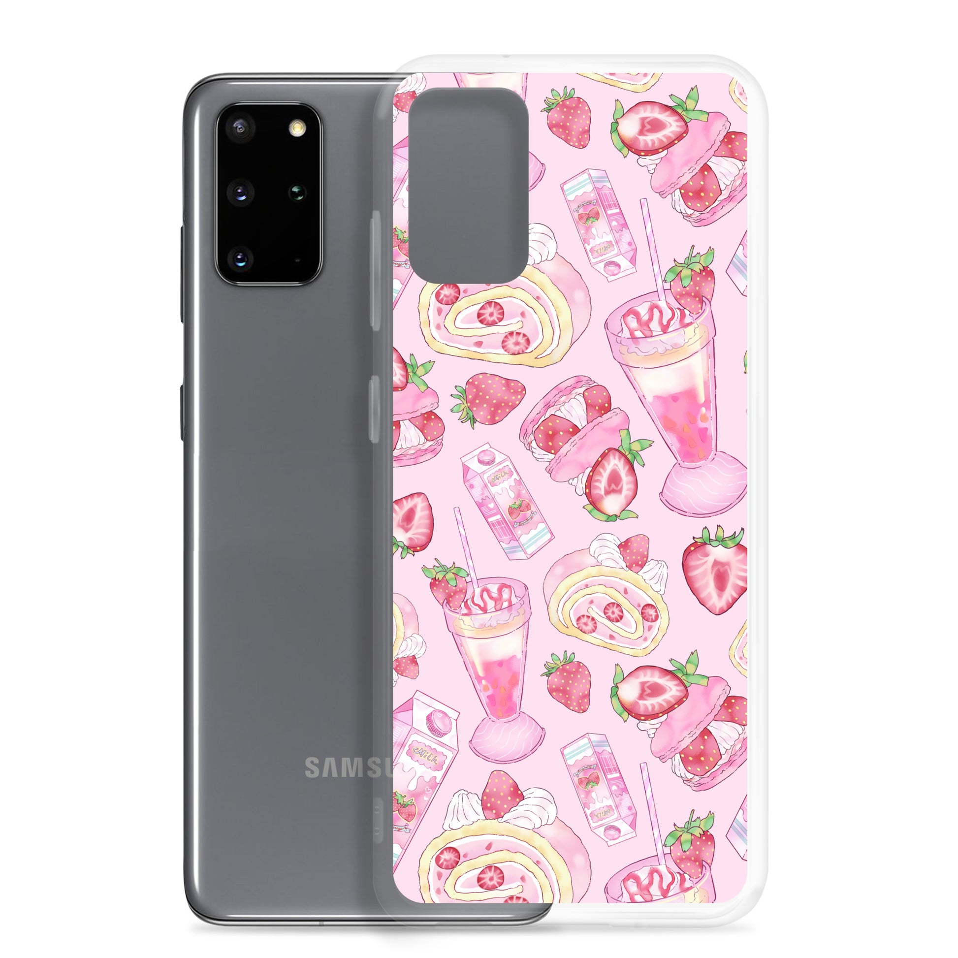 Colorful Strawberry Samsung® Clear Case featuring a dessert pattern, perfect for style and protection.