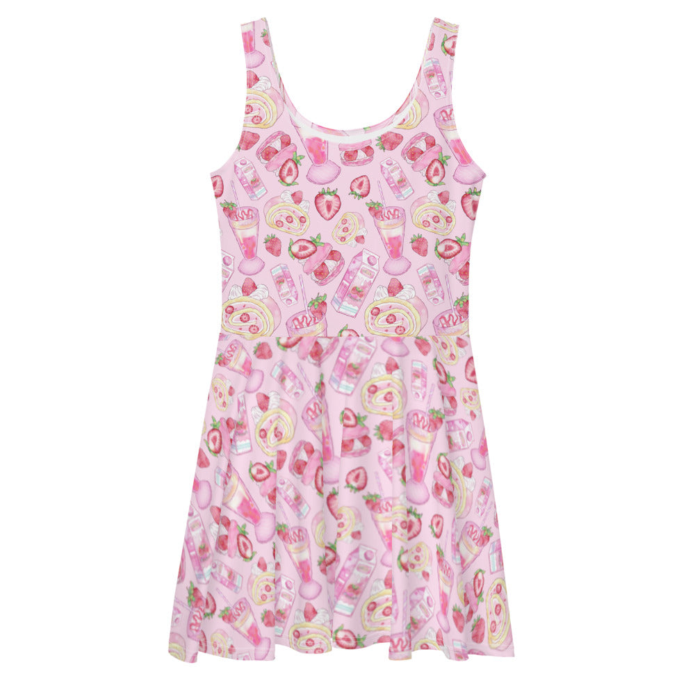 Sweet and vibrant Strawberry Skater Dress with a flared skirt, perfect for any occasion. Soft and stylish fabric.
