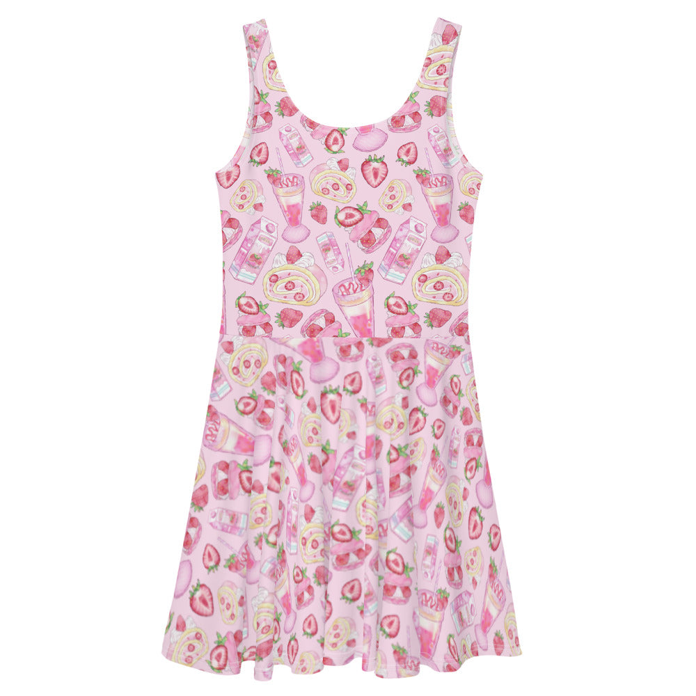 Sweet Strawberry Skater Dress in vibrant print, perfect for any occasion with a flared skirt and soft fabric.