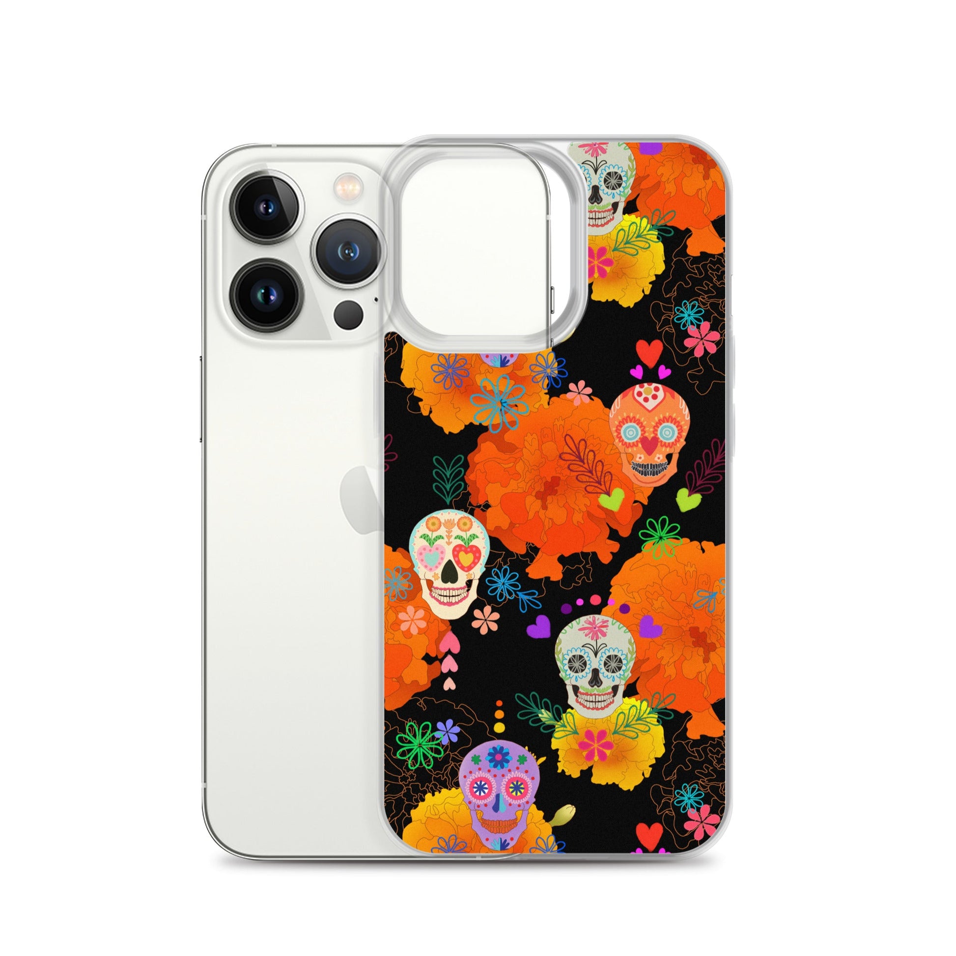 Colorful Sugar Skull iPhone® Clear Case featuring a solid back and flexible sides for ultimate protection and style.