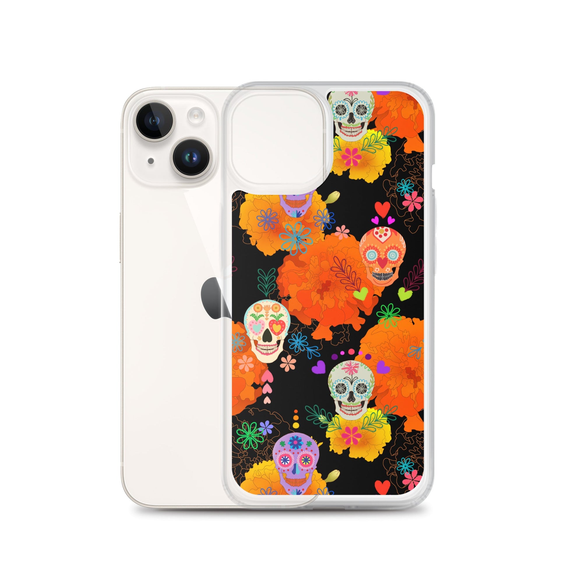 Colorful Sugar Skull iPhone® Clear Case showcasing vibrant designs while offering scratch and dirt protection.