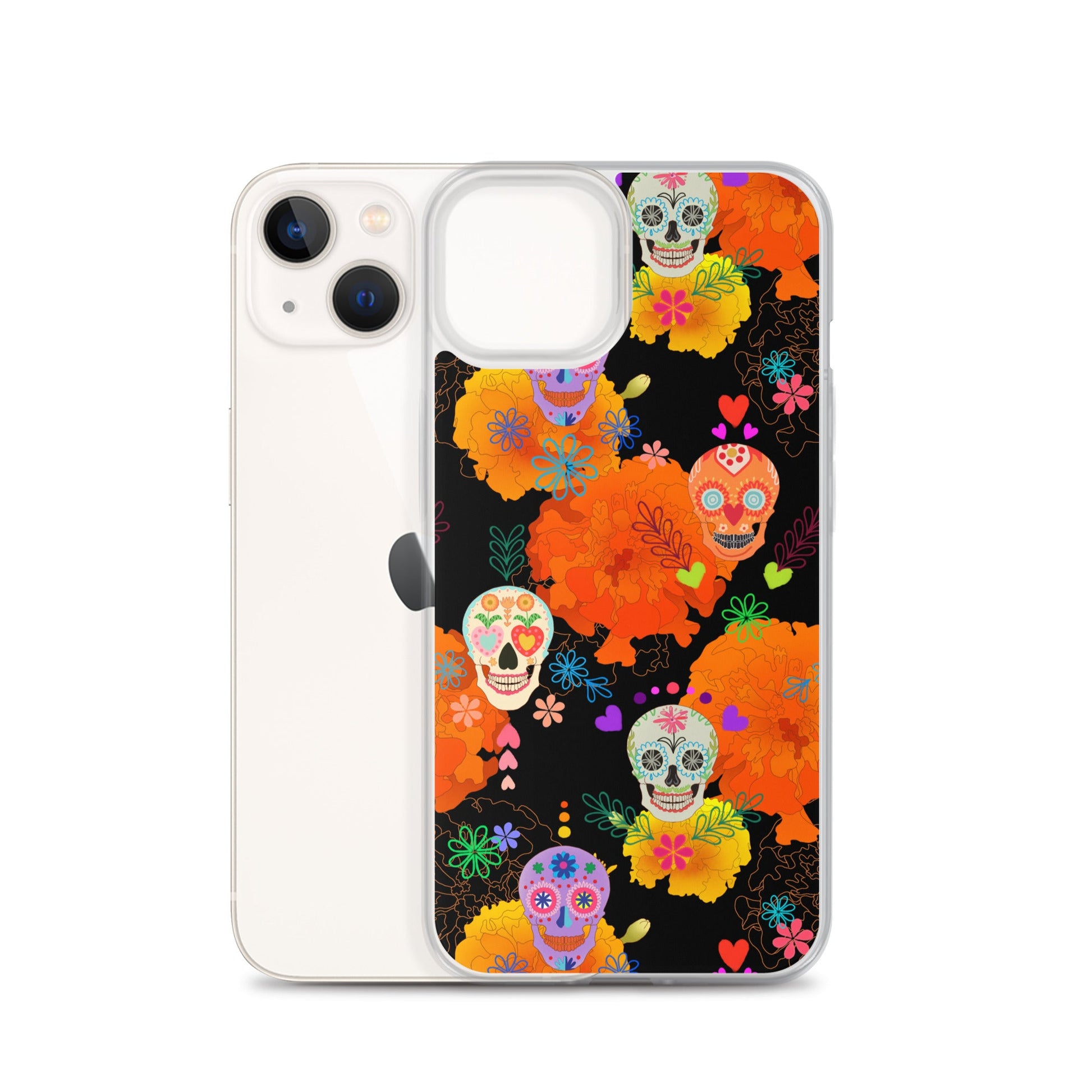 Colorful Sugar Skull iPhone® Clear Case featuring a sleek design that protects against scratches and dirt. Ideal for style!