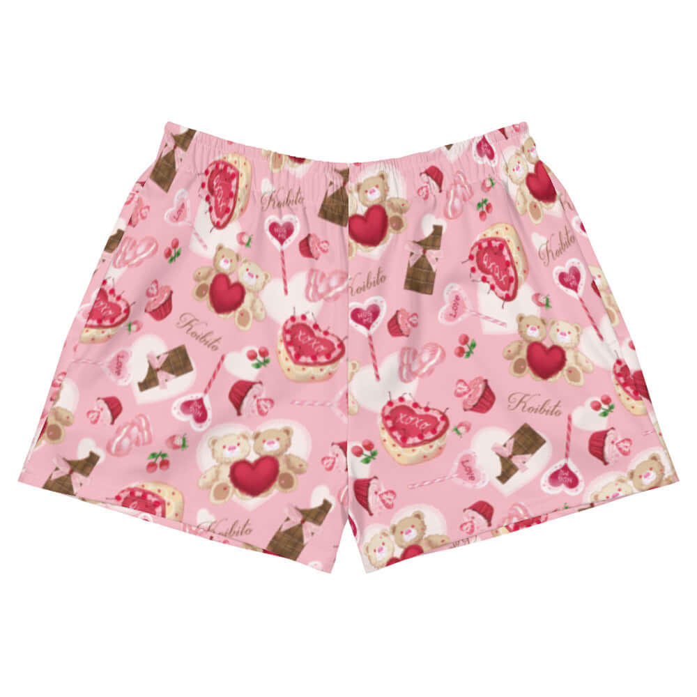 Sugar Sweetheart Athletic Short Shorts feature a playful design with sweet treats and bears, perfect for lounging or activity.