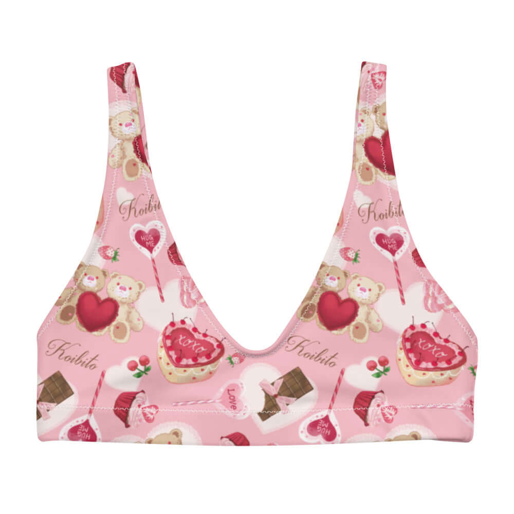 Sugar Sweetheart Padded Bikini Top features a playful design, perfect for mixing and matching for a trendy look.