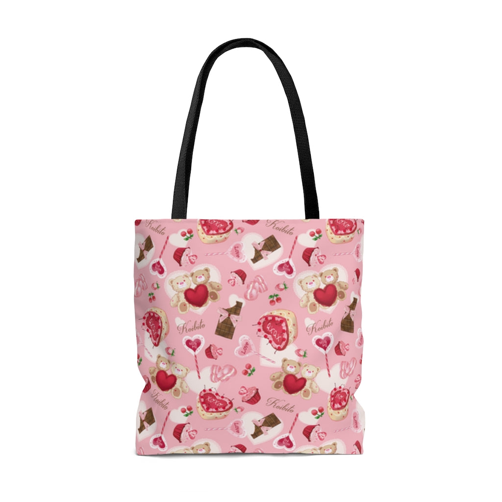Adorable Sugar Sweetheart Tote Bag (Pink) perfect for Valentine’s Day, featuring cute designs and sturdy cotton straps.