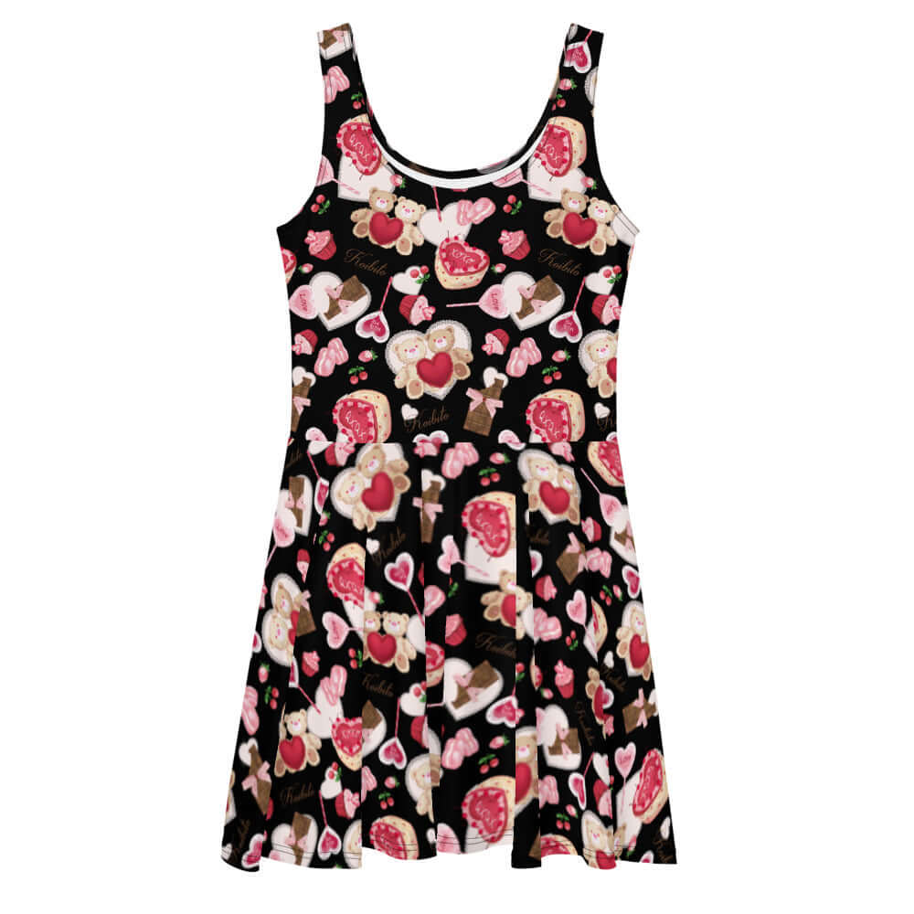 Sweet and stylish, the Sugar Sweetheart Skater Dress features a fun print and flared skirt, perfect for any occasion.