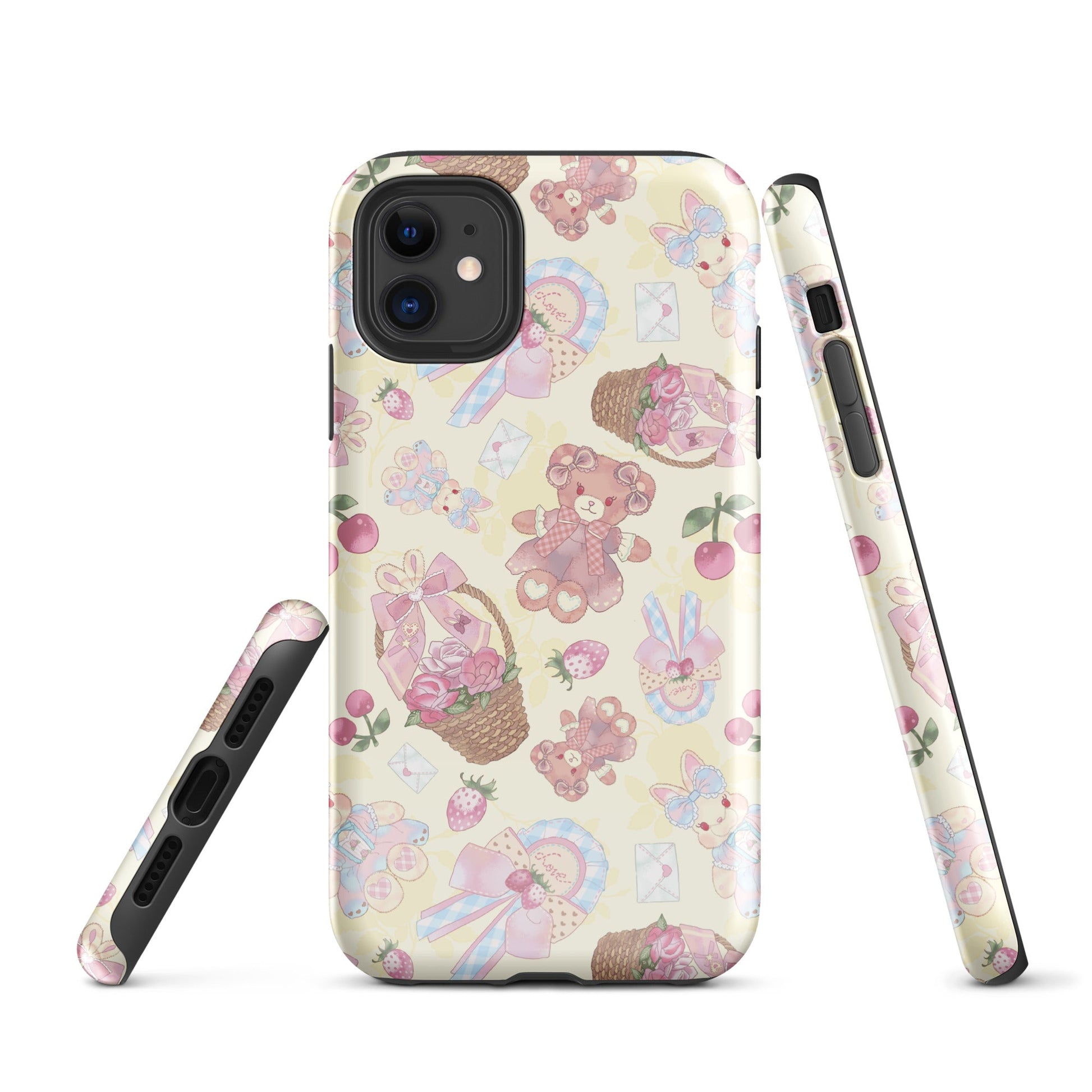 Durable Sweet Teddy iPhone® Tough Case featuring cute teddy bears and floral designs for stylish phone protection.