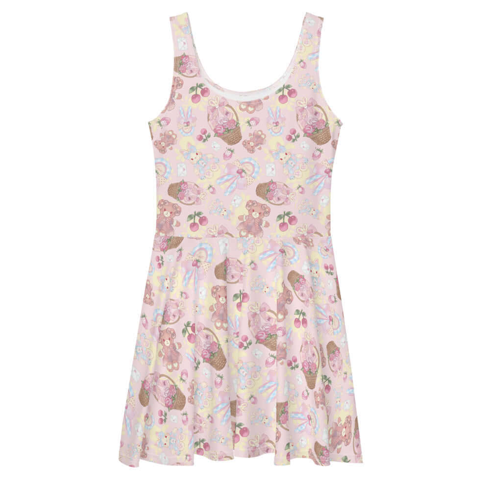 Sweet Teddy Skater Dress features vibrant teddy bear prints and a flared skirt, perfect for showcasing your feminine style.