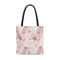 Pastel-patterned Sweet Teddy Tote Bag (Pink) with durable straps, perfect for everyday use at the gym or beach.