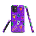 Colorful Monster Party iPhone® Tough Case featuring drinks and spooky designs, offering stylish protection year-round.