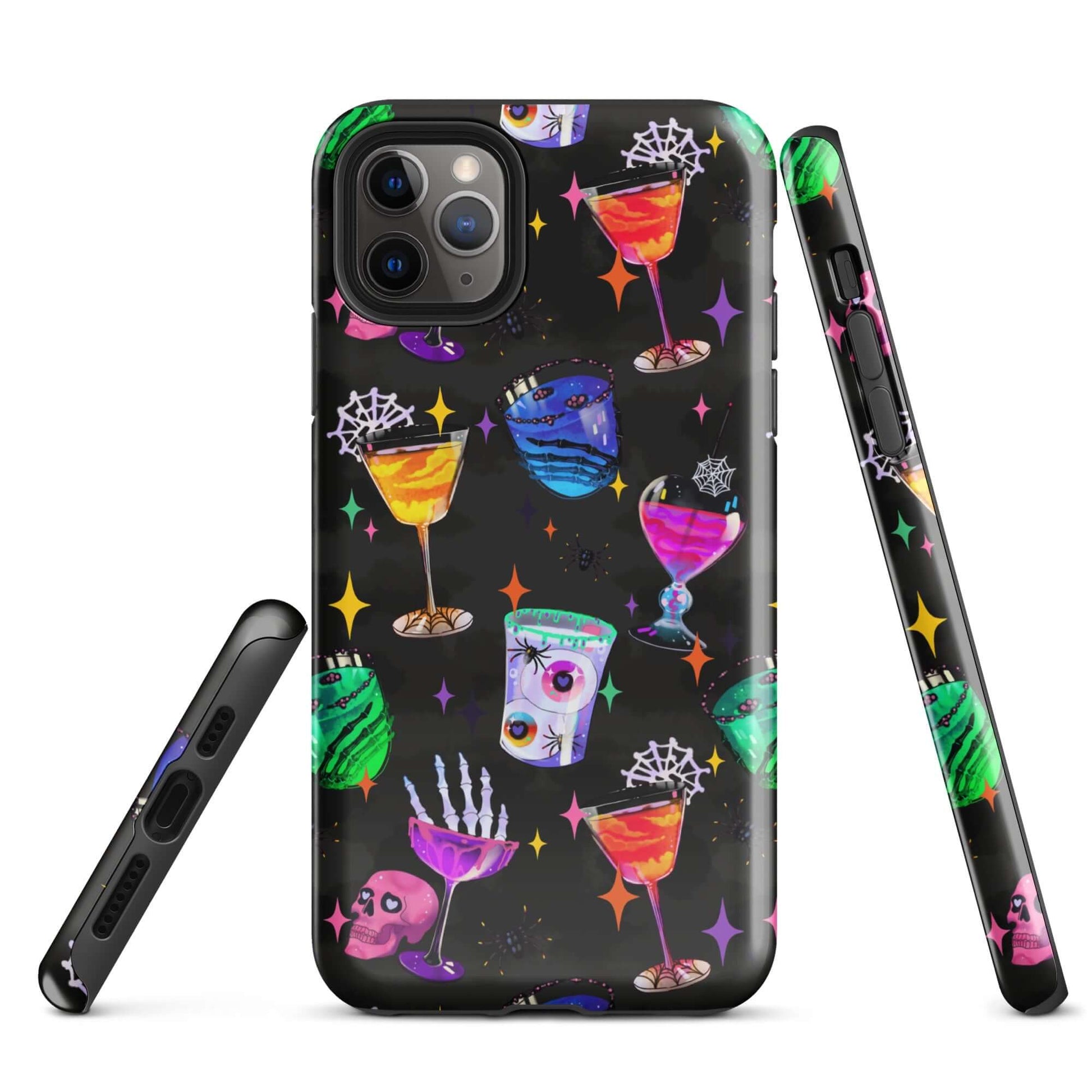Colorful Monster Party iPhone® Tough Case featuring spooky designs, offering stylish protection for your phone all year round.