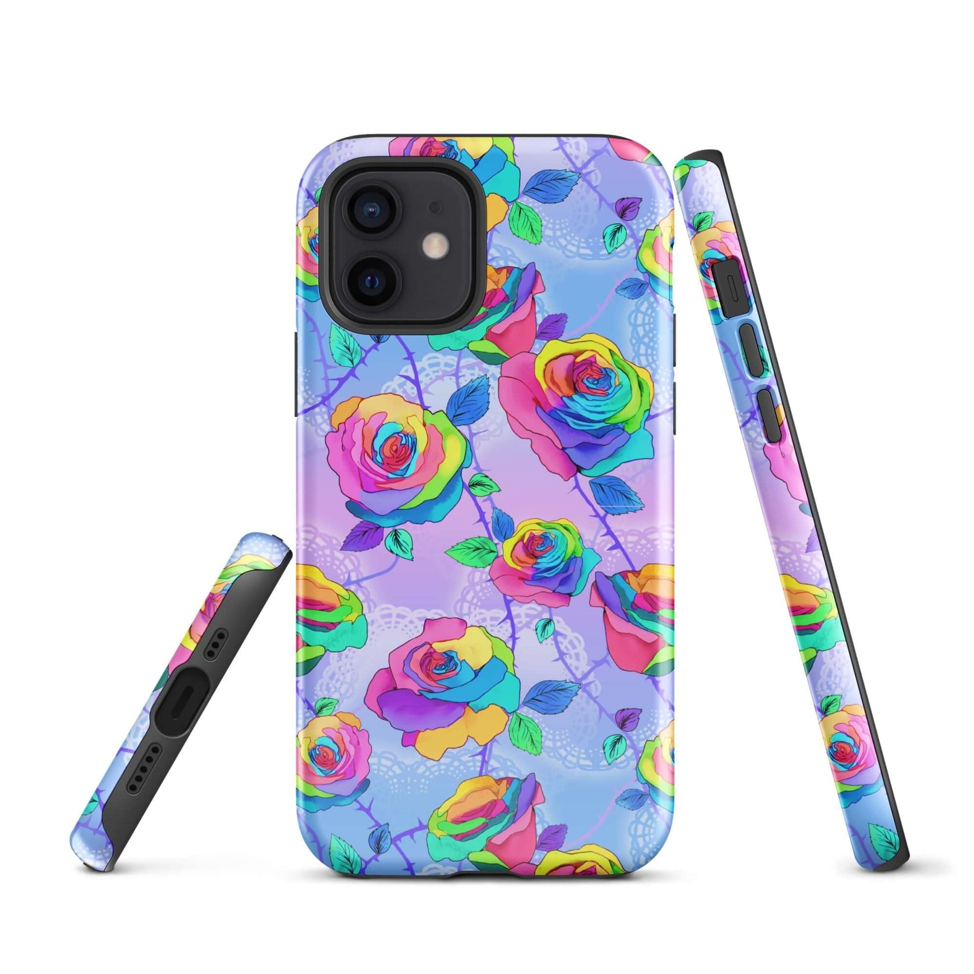 Colorful Enchanted Rose iPhone® Tough Case showcases a floral design, offering stylish protection for your device.