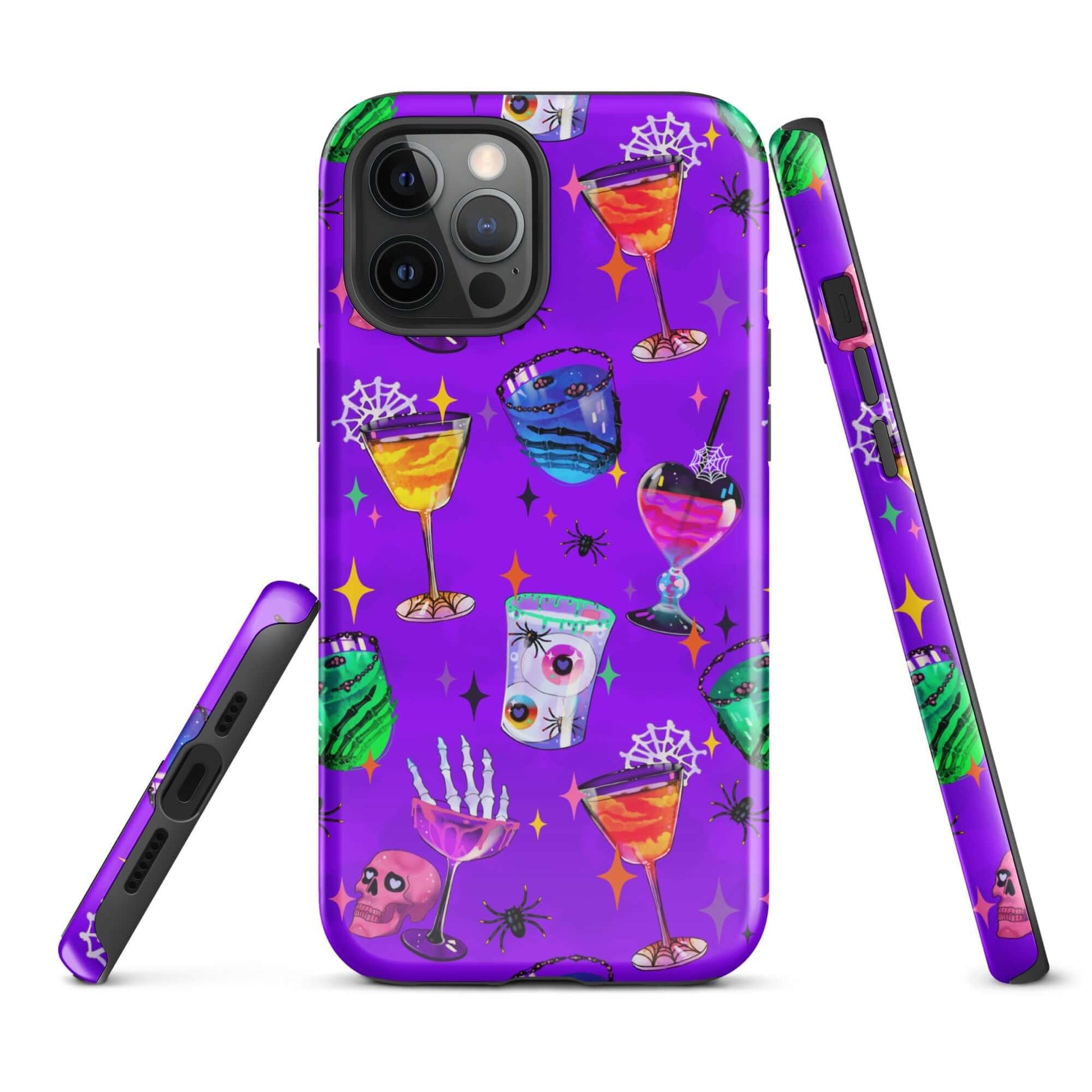 Colorful Monster Party iPhone® Tough Case with durable design, featuring fun drink patterns for stylish phone protection.