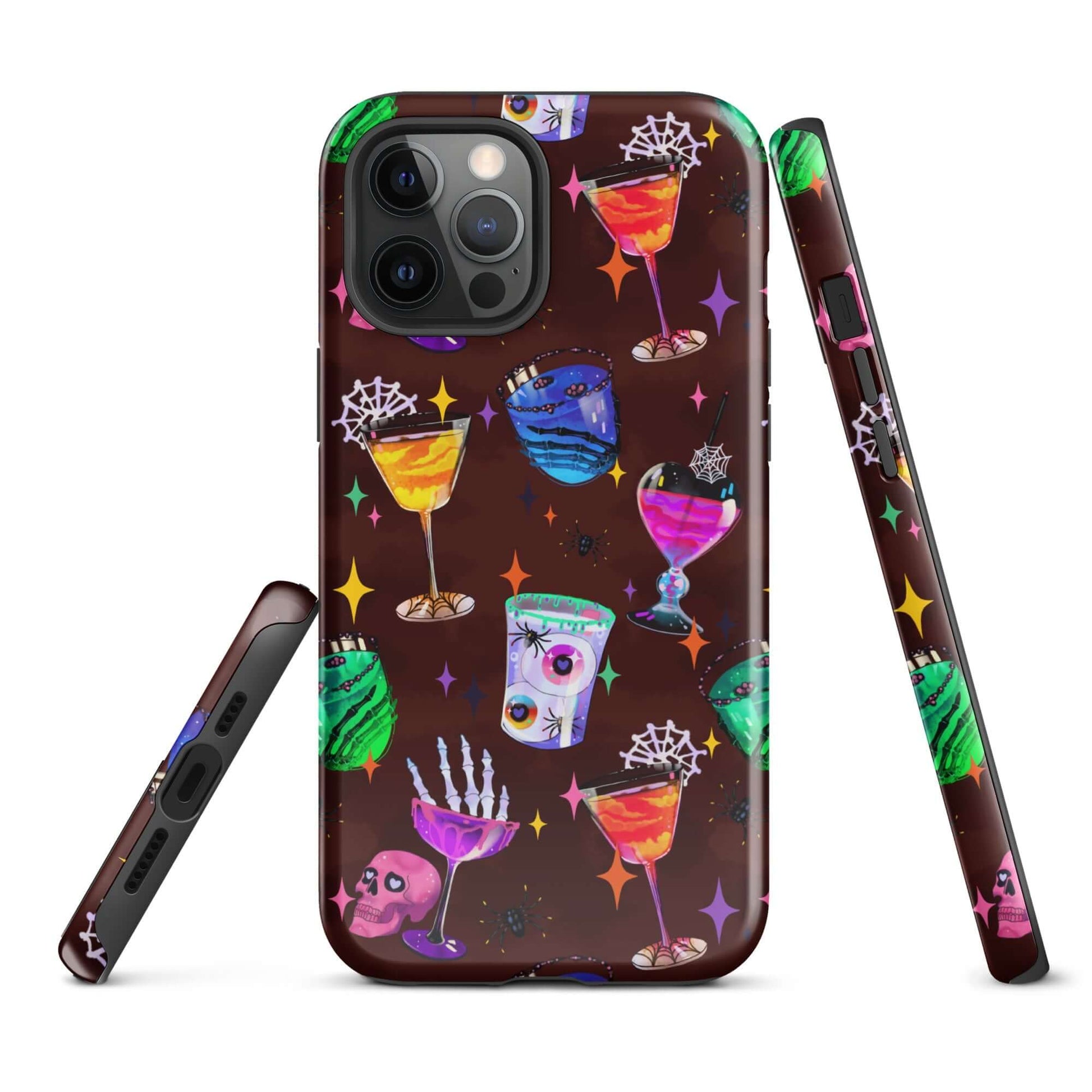 Monster Party iPhone® Tough Case features vibrant designs with cocktails and spooky elements for stylish protection.