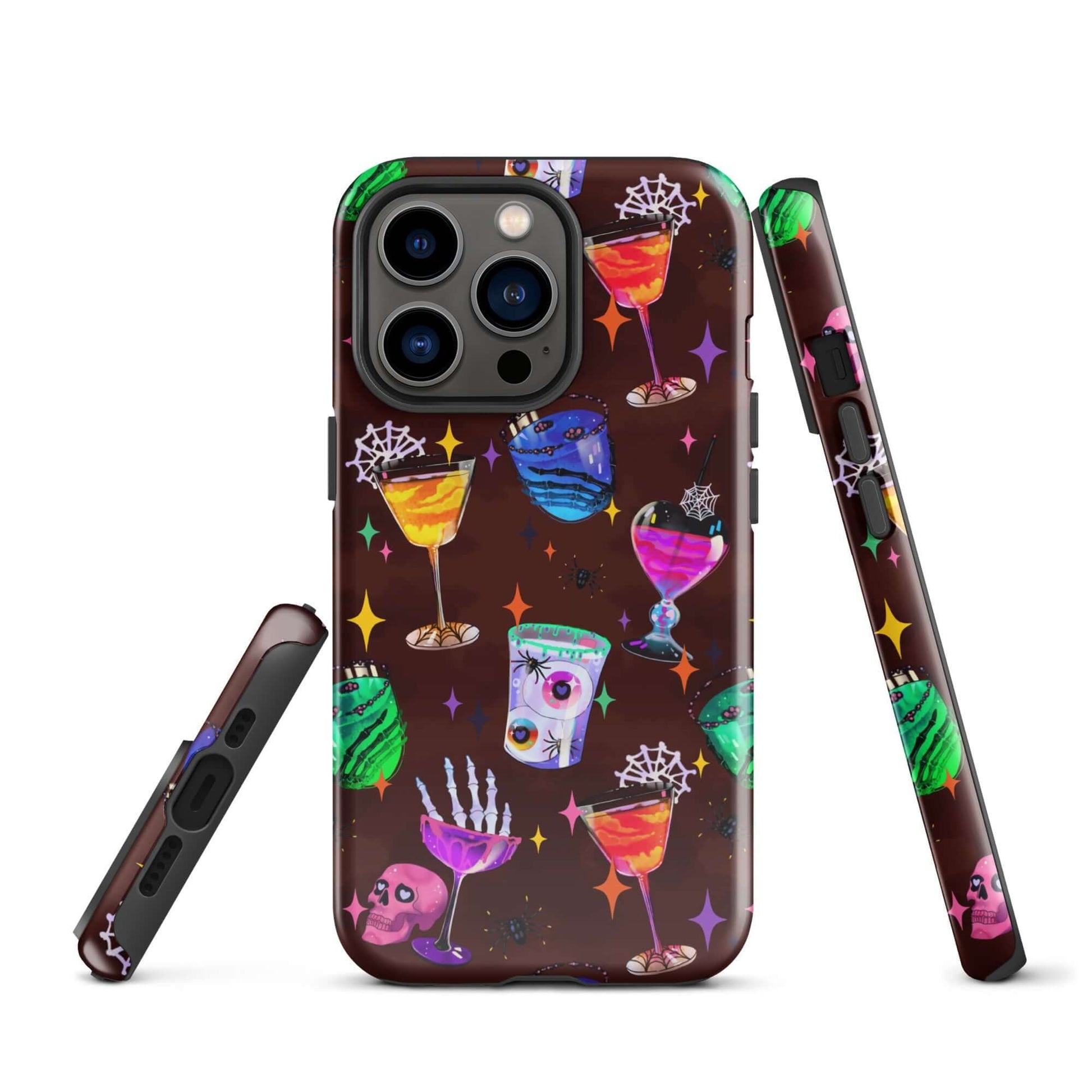 Colorful Monster Party iPhone® Tough Case featuring drinks and skulls, combining style with maximum protection.