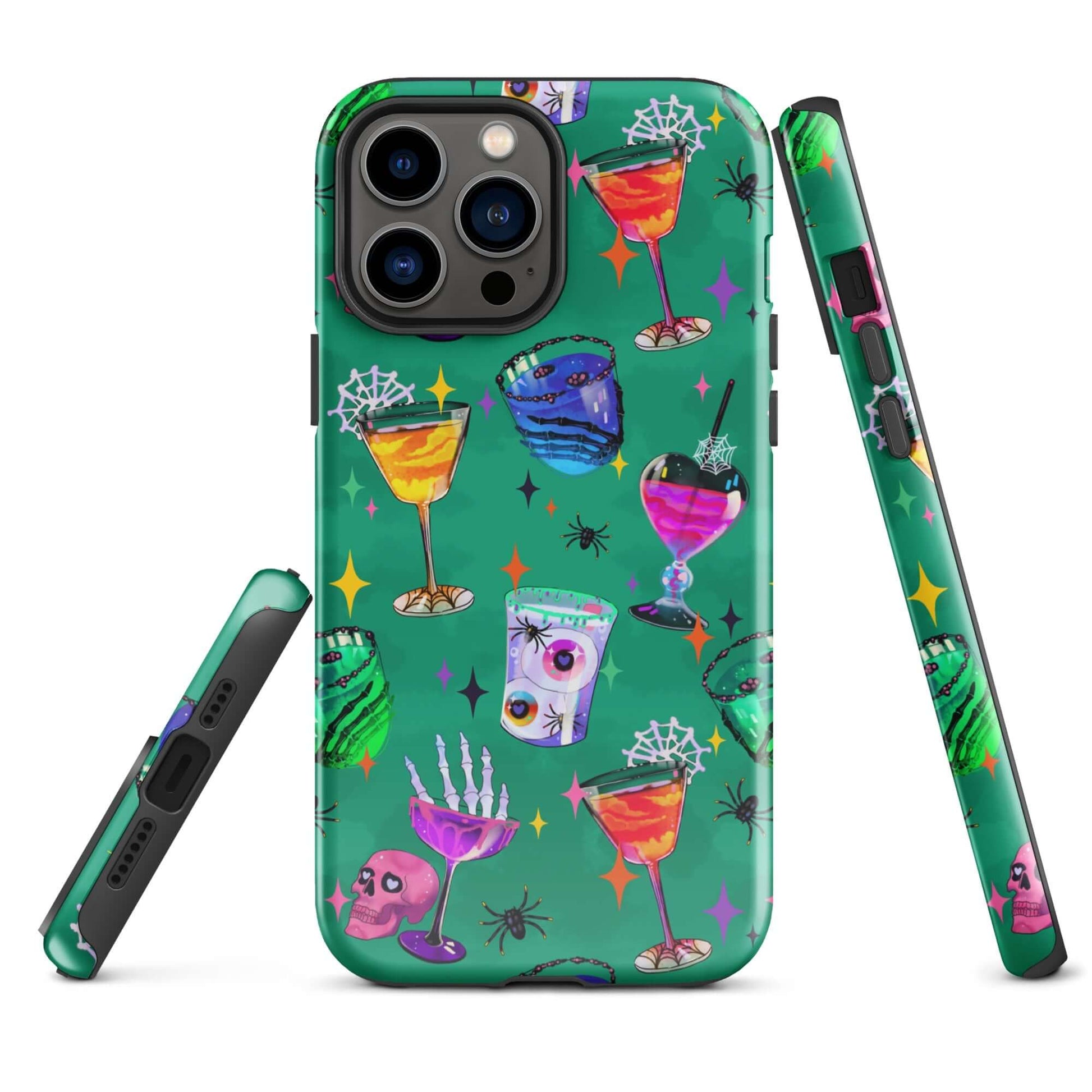 Vibrant Monster Party iPhone® Tough Case featuring spooky drinks and candy designs for stylish phone protection.