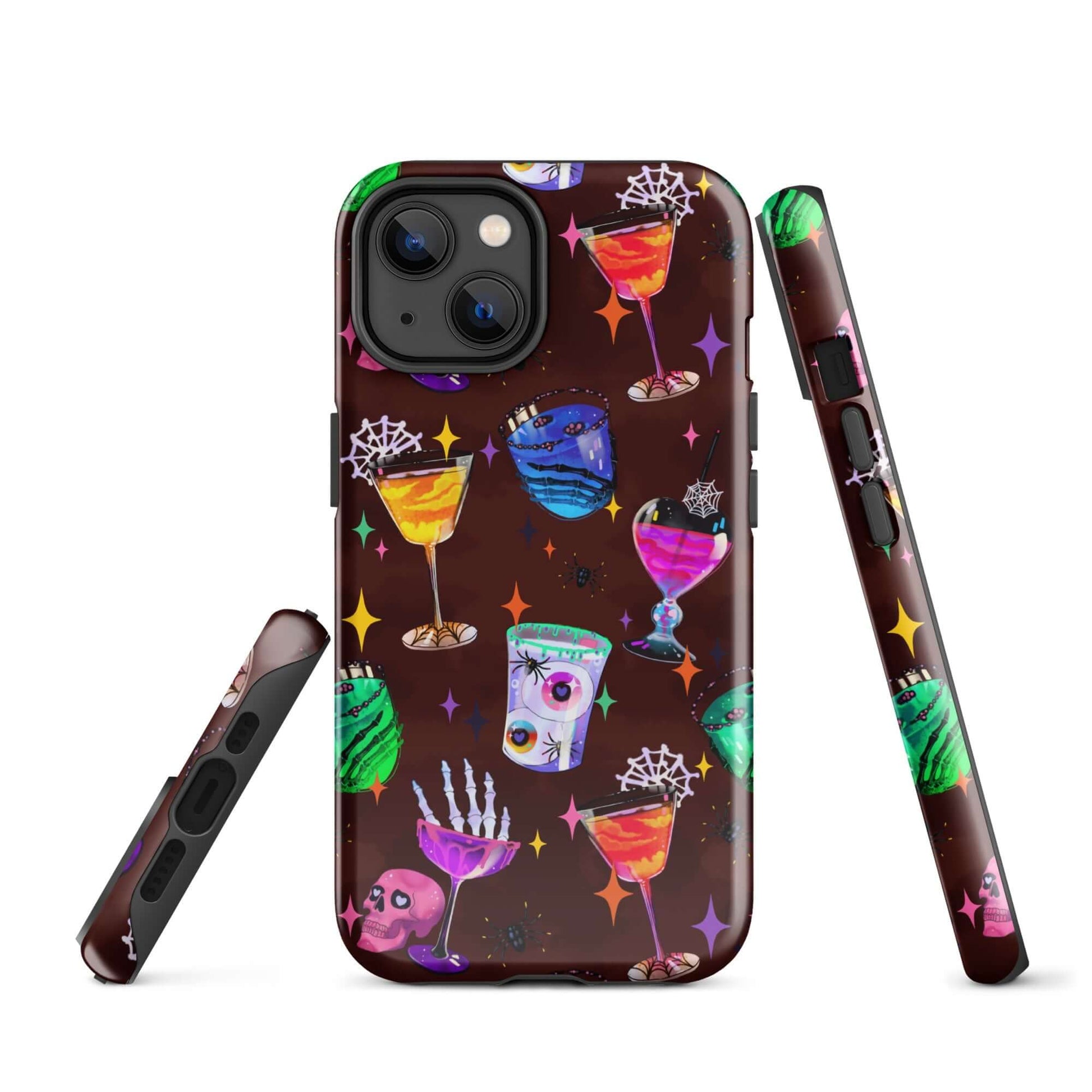 Stylish Monster Party iPhone® Tough Case featuring colorful drink designs, perfect for protection and flair.