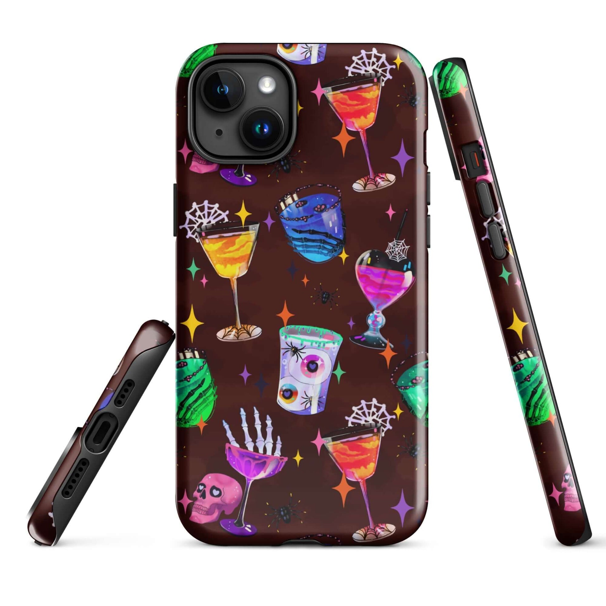Colorful Monster Party iPhone® Tough Case features spooky drink designs, offering style and protection for your phone.